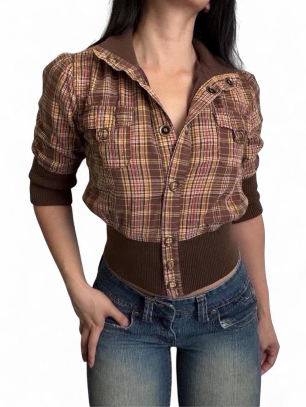 Y2k Papaya Plaid Women's Button-Up jacket